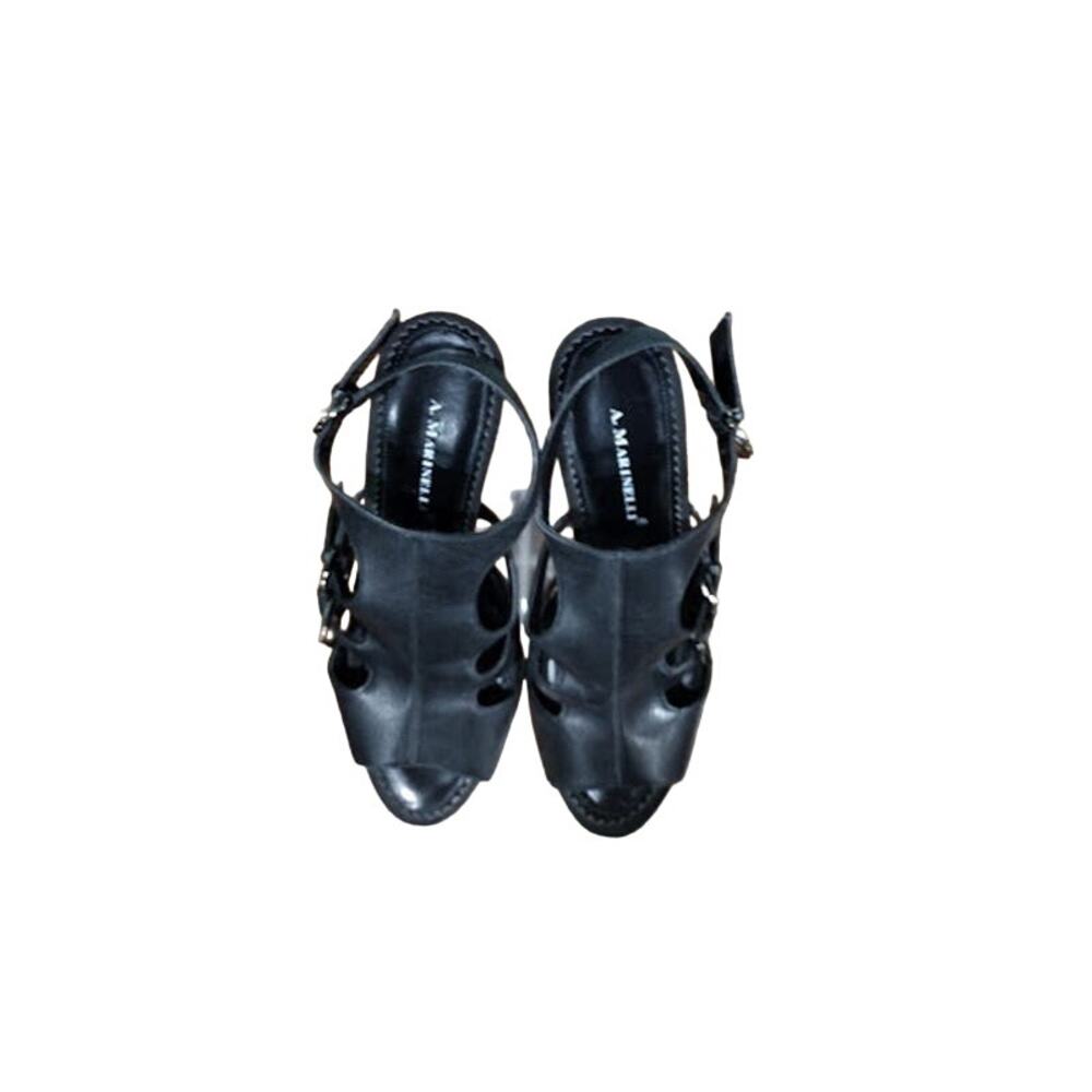 A. Marinerlli High Heel Sling Back Leather Sandals, Black, Sz 8.5